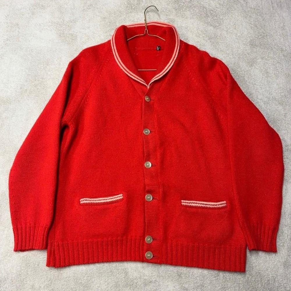 True Vintage 60s 70s Shawl Collar Cardigan Curling Sweater Contrast Trim